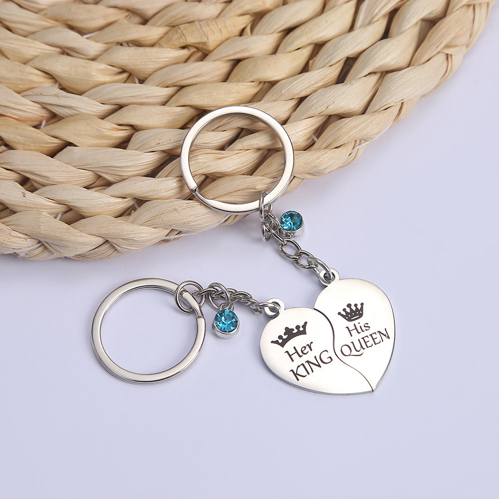 Wholesale Stainless steel two-petal heart Diamond creative keychain